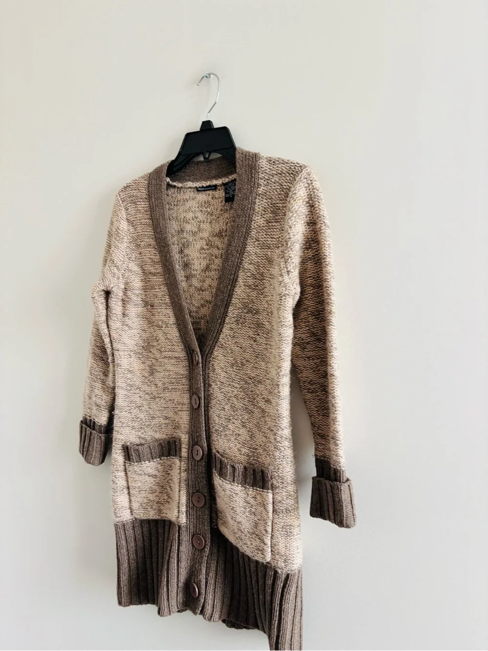 Y2K Moda International Cardigan Sweater Long Tan Wool Women S Preppy Granola 90s
